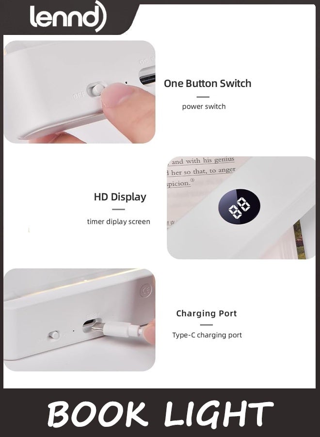 LENND Book Light, LED Reading Clip on Book Light - Rechargeable Flat Night Light with 3 Colors & Timer Lamp for in Bed - Gifts for Readers Lovers Kids Women Men (White) - Image 4